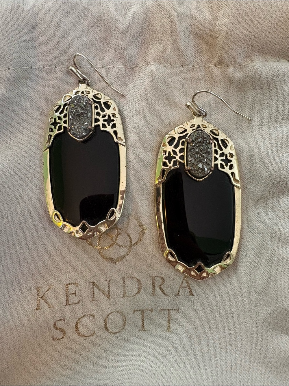 Rare Kendra Scott Black and Gold Elle Drop Earrings